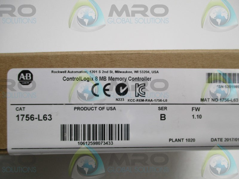 INDUSTRIAL SPARE PART CONTROLLOGIX 1756-L63 SER. A F/W 1.10  NSFS