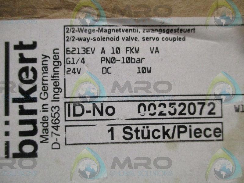 BURKERT 6213EVA10FKMVA 00252072 SOLENOID VALVE  NSMP