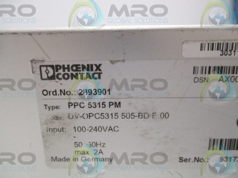 PHOENIX CONTACT DV-OPC5315505-BDE.00 PPC5315PM TOUCH SCREEN PC PANEL  UNMP