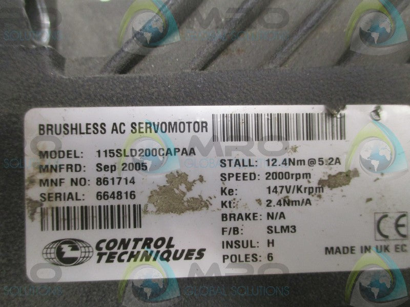 CONTROL TECHNIQUES 115SLD200CAPAA BRUSHLESS AC SERVO MOTOR RPM:2000RPM  UNMP