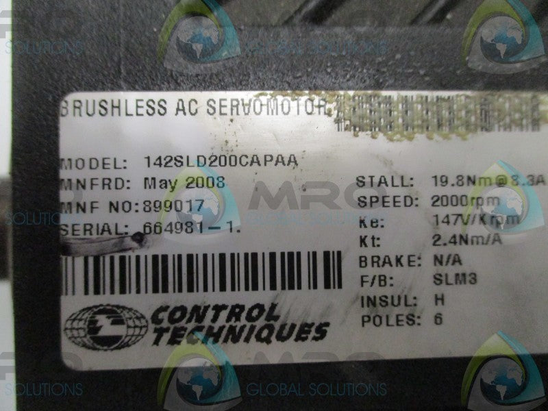 CONTROL TECHNIQUES 142SLD200CAPAA BRUSHLESS AC SERVO MOTOR RPM:2000  UNMP