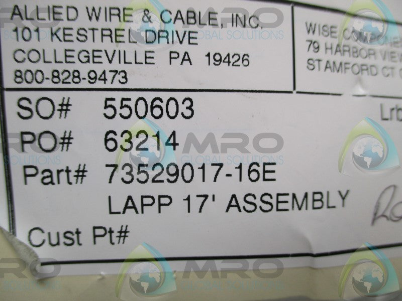 LAPP 73529017-16E CABLE ASSEMBLY 17'  NSNP
