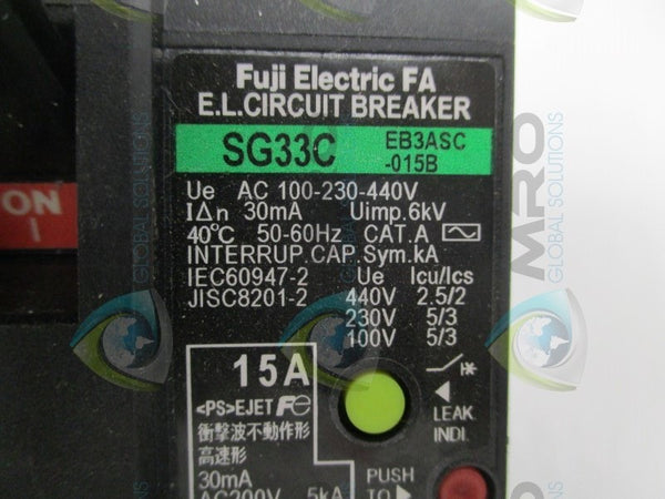 FUJI ELECTRIC SG33C EB3ASC-015B CIRCUIT BREAKER 15A  UNMP
