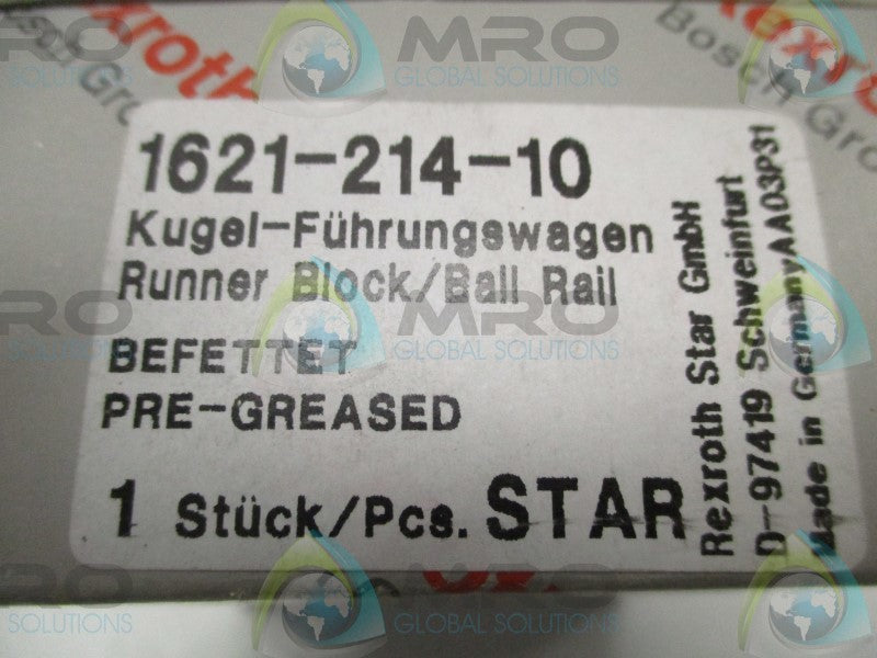 REXROTH 1621-214-10 RUNNER BLOCK/BALL RAIL  NSMP