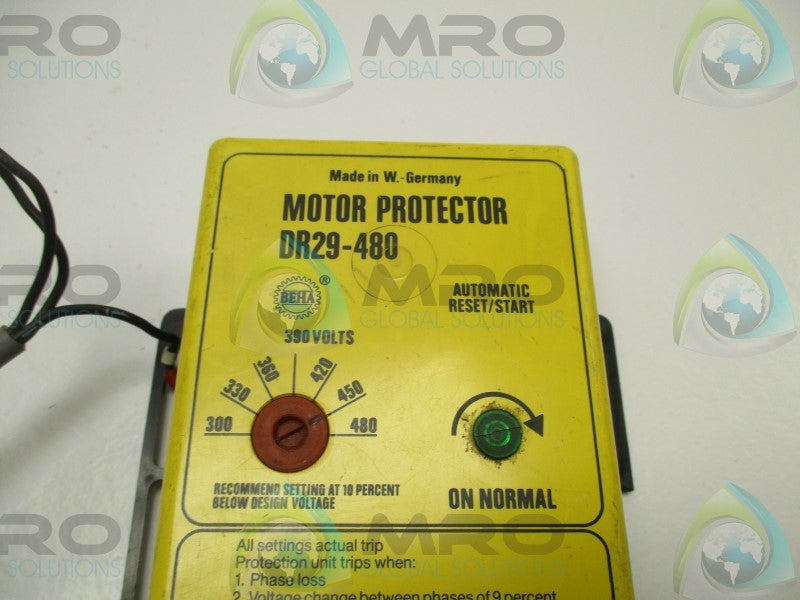 BEHA DR29-480 MOTOR PROTECTOR (AS PICTURED)  UNMP