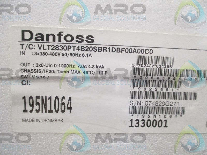 DANFOSS VLT2830PT4B20SBR1DBF00A00C0 AC DRIVE  NSFS