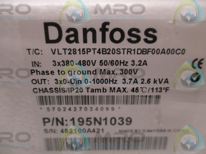 DANFOSS VLT2815PT4B20STR1DBF00A00C0 AC DRIVE  NSFS