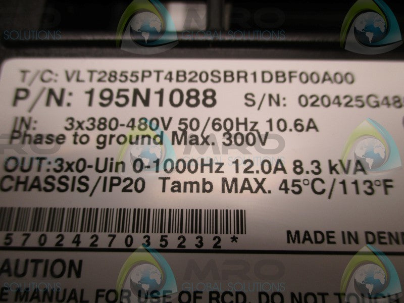DANFOSS VLT2855PT4B20SBR1DBF00A00C0 AC DRIVE  NSMP
