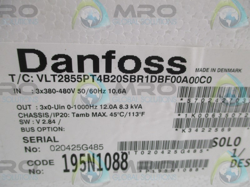 DANFOSS VLT2855PT4B20SBR1DBF00A00C0 AC DRIVE  NSMP