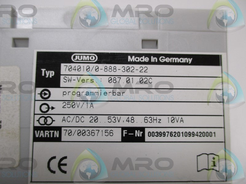 JUMO 704010/0-888-302-22 CONTROLLER MODULE  NSNP