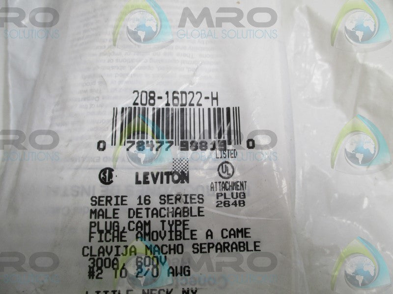 LEVITON 208-16D22-H MALE DETACHABLE PLUG  NSMP