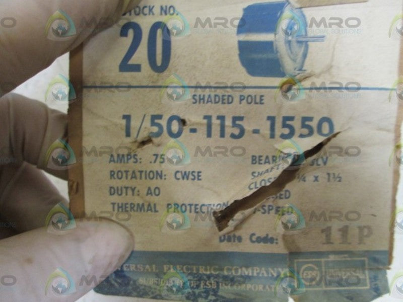 UNIVERSAL ELECTRIC COMPANY SHADED POLE 20 NSMP