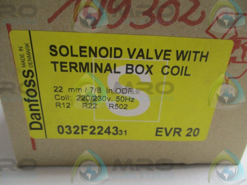 DANFOSS EVR20 032F224331 SOLENOID VALVE W/ TERMINAL BOX COIL  NSMP