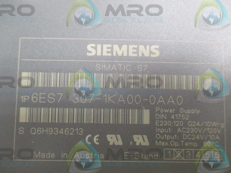 SIEMENS SIMATIC S7 6ES7307-1KA00-0AA0 POWER SUPPLY  UNMP