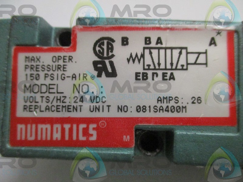 NUMATICS 081SA400M SOLENOID VALVE (REPAIRED)  UNMP