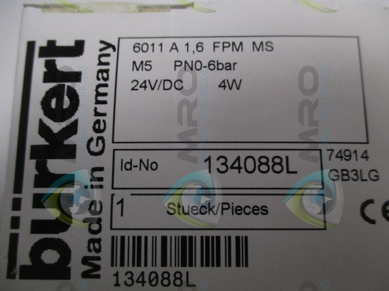 BURKERT 6011A1,6FPMMS 134088L SOLENOID VALVE  NSMP