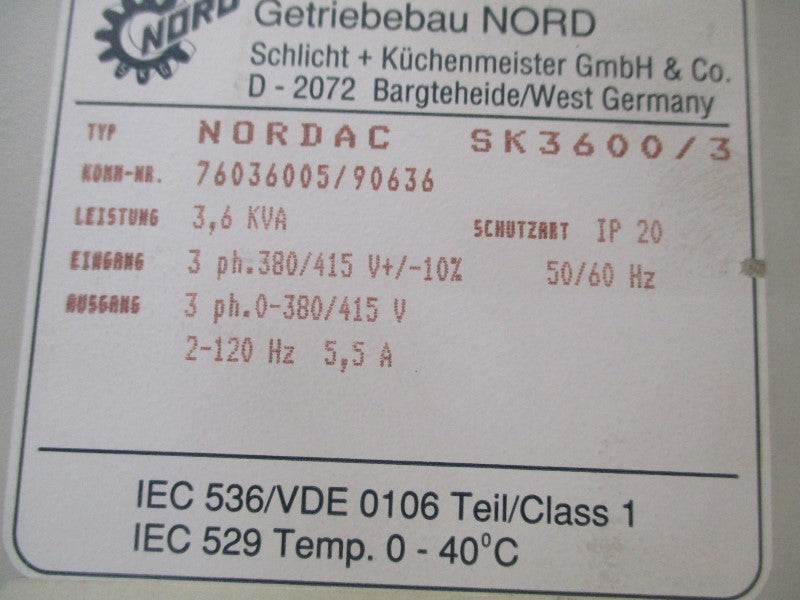 NORD SK3600/3 INVERTER  UNMP