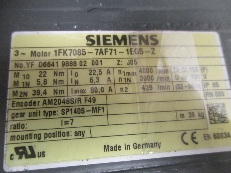 SIEMENS 1FK7085-7AF71-1EG5-Z SERVO MOTOR  NSNP