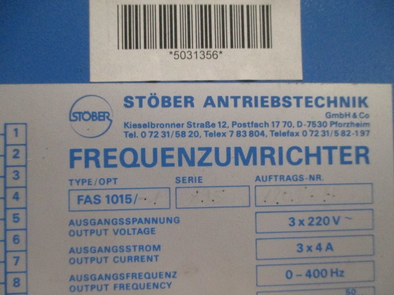 STOBER FAS1015 FREQUENCY CONVERTER  UNMP