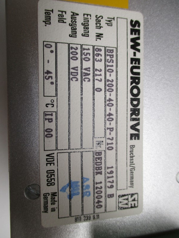 SEW-EURODRIVE BPS10-200-40-40-P-710 SERVO DRIVE  NSMP