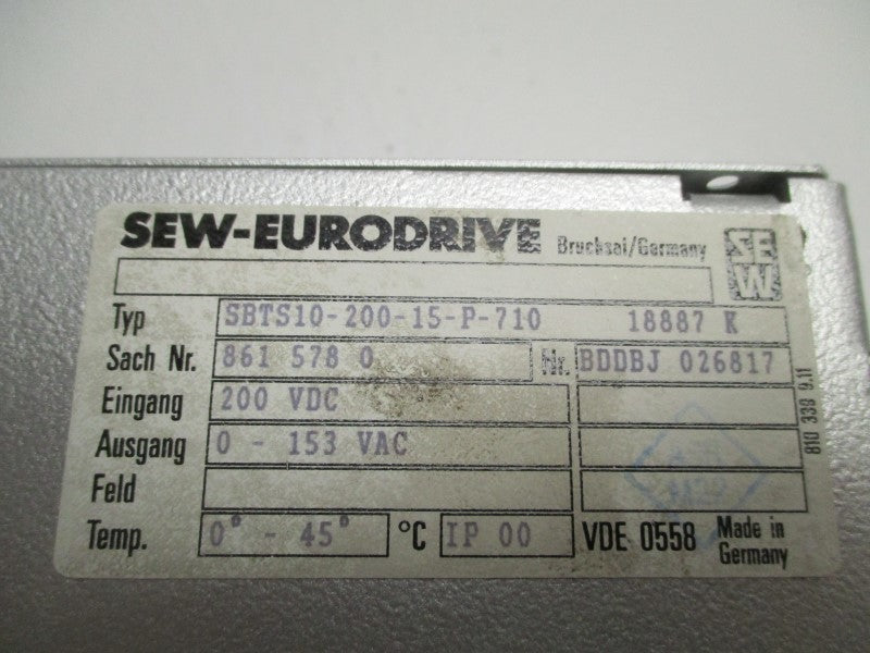 BALDOR SEW-EURODRIVE SBTS10-200-15-P-710 DRIVE (AS PICTURED)  UNMP