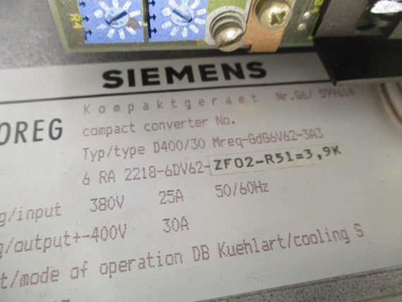 SIEMENS SIMOREG D400/30 6RA2218-6DV62-ZF02 COMPACT CONVERTER  UNMP