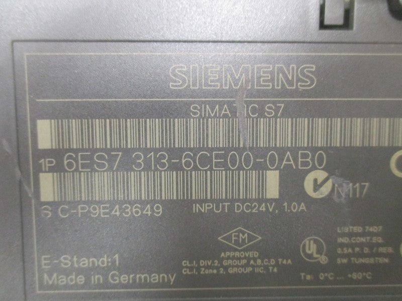 SIEMENS SIMATIC S7 6ES7313-6CE00-0AB0 CPU MODULE (AS PICTURED)  UNMP