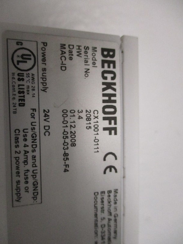 BECKHOFF CX1001-0111 CPU MODULE (AS PICTURED)  UNMP