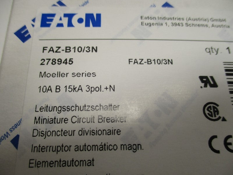 EATON FAZ-B10/3N CIRCUIT BREAKER 10A  NSMP
