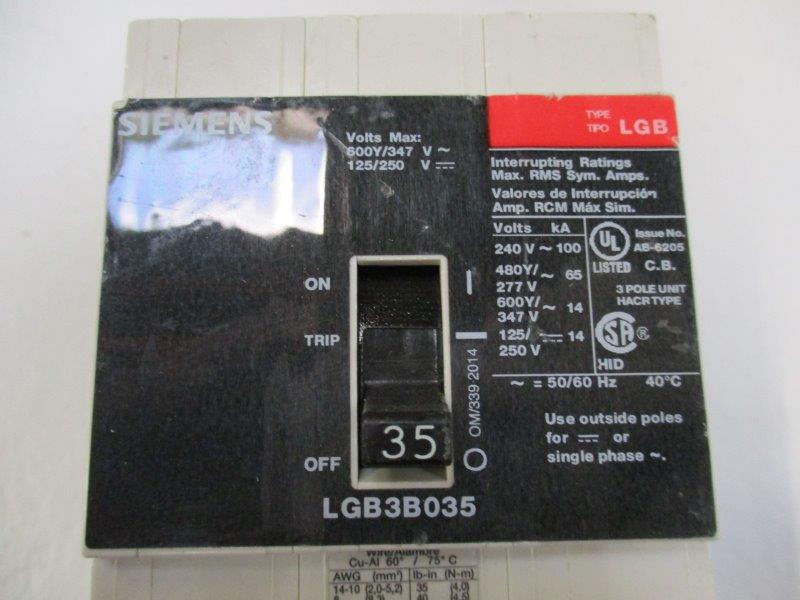 SIEMENS LGB3B035 CIRCUIT BREAKER 35A 347V (AS PICTURED)  UNMP