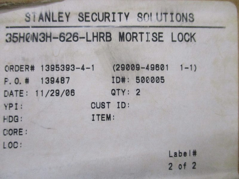 STANLEY SECURITY SOLUTIONS 35H0N3H-626-LHRB  UNMP