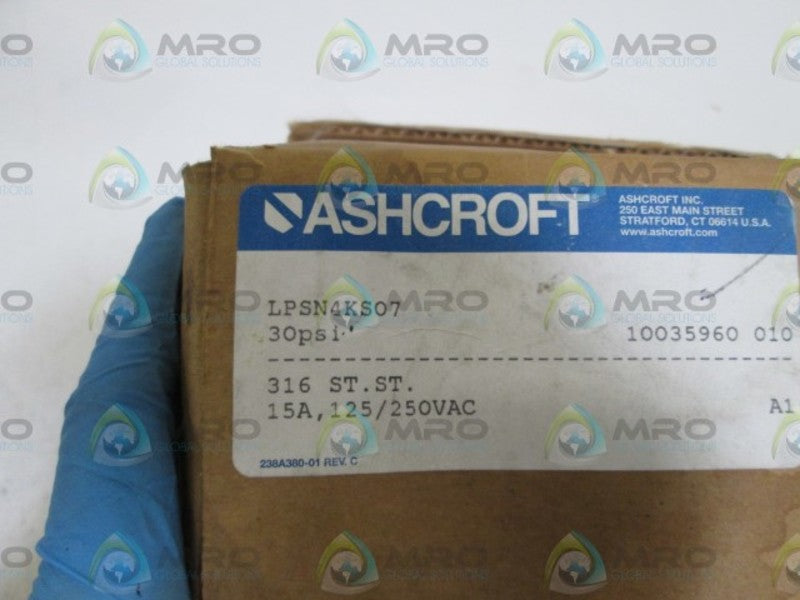 ASHCROFT PRESSURE SWITCH 30PSI LPSN4KS07  NSMP