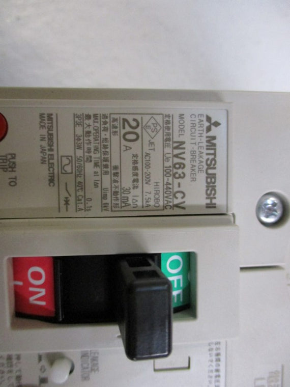MITSUBISHI NV63-CV CIRCUIT BREAKER 20A 100-440VAC  NSMP