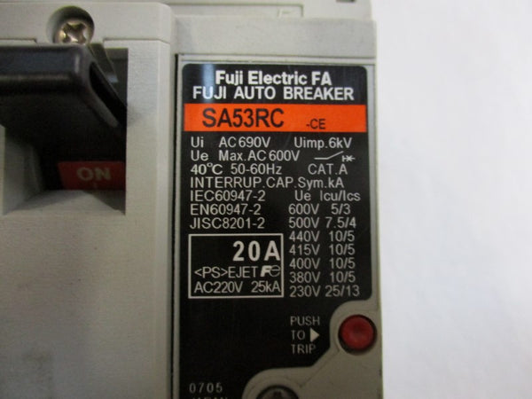 FUJI ELECTRIC SA53RC-CE CIRCUIT BREAKER 20A 220VAC  NSNP