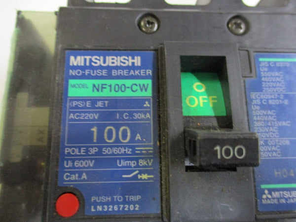 MITSUBISHI NF100-CW CIRCUIT BREAKER 100A 220VAC (AS PICTURED)  NSNP