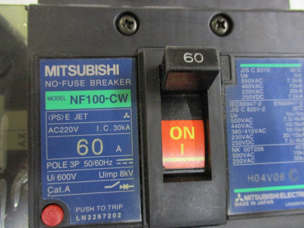 MITSUBISHI NF100-CW CIRCUIT BREAKER 60A 220VAC  NSNP