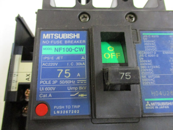 MITSUBISHI NF100-CW CIRCUIT BREAKER 75A 220VAC  UNMP