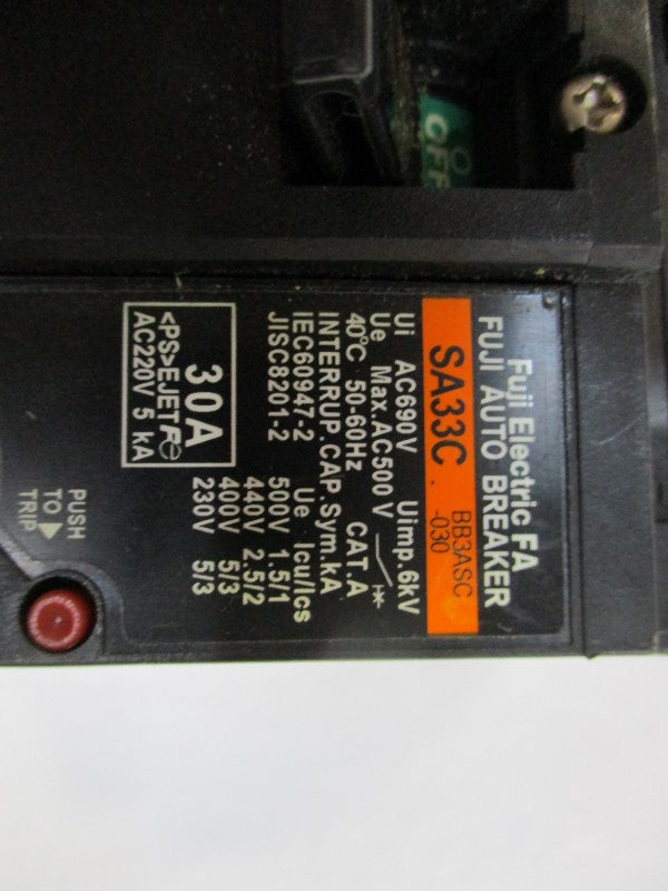 FUJI ELECTRIC SA33C BB3ASC-030 CIRCUIT BREAKER 30A 220VAC  UNMP