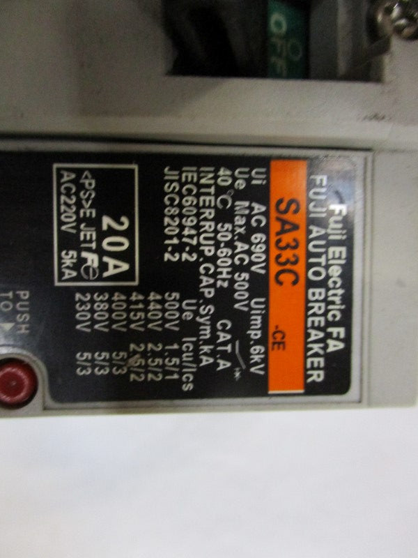 FUJI ELECTRIC SA33C-CE CIRCUIT BREAKER 20A 220VAC  UNMP