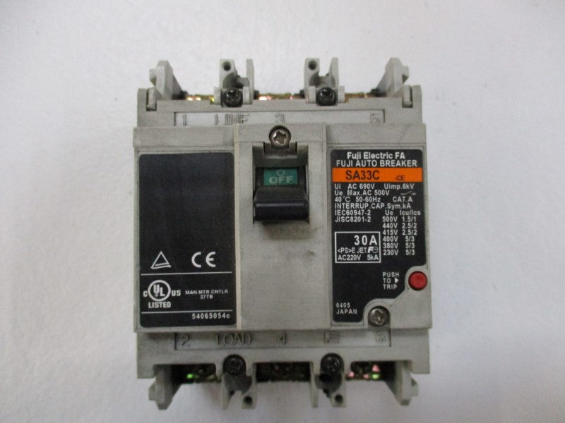 FUJI ELECTRIC SA33C-CE CIRCUIT BREAKER 30A 220VAC  UNMP