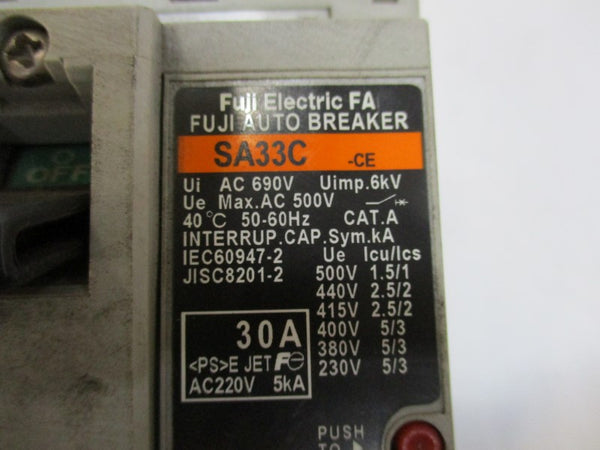 FUJI ELECTRIC SA33C-CE CIRCUIT BREAKER 30A 220VAC  UNMP