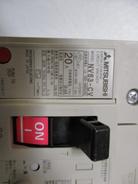 MITSUBISHI NV63-CV CIRCUIT BREAKER 20A 100-440VAC  NSMP