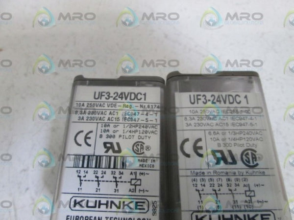 LOT OF 2 KUHNKE RELAY 10AMP 250VAC UF3-24VDC1 UNMP