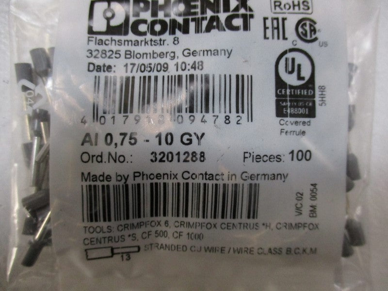 PHOENIX CONTACT AI0,75-10GY (PKG OF 100)  NSMP