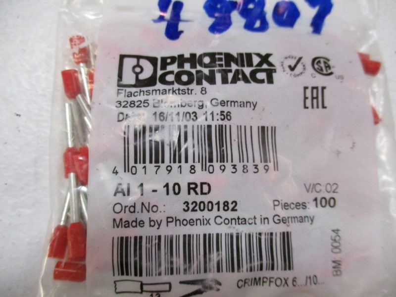 PHOENIX CONTACT AI1-10RD (PKG OF 100)  NSMP