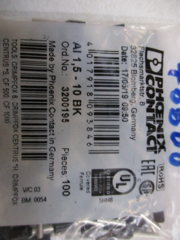 PHOENIX CONTACT AI1,5-10BK (PKG OF 100) NSMP