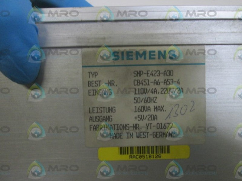 SIEMENS POWER SUPPLY SMP-E423-A30 UNMP