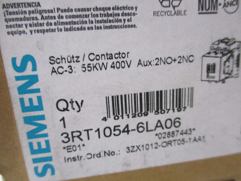 SIEMENS 3RT1054-6LA06 400V NSMP