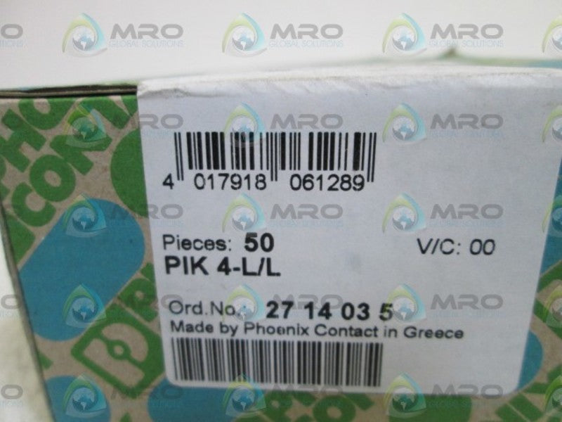 PHOENIX CONTACT TERMINAL BLOCK (PKG. OF 50) PIK 4-L/L  NSFS