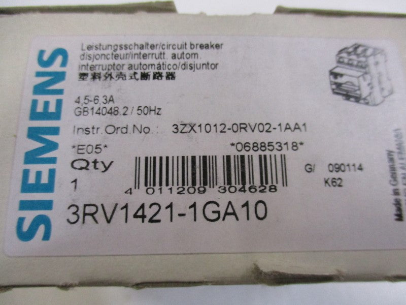 SIEMENS 3RV1421-1GA10 CIRCUIT BREAKER 4,5-6,3A NSMP